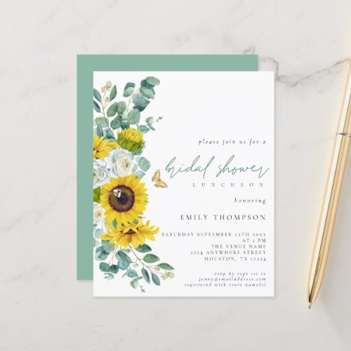 Budget Sunflowers Eucalyptus Script Bridal Shower