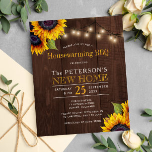 Budget sunflowers fall housewarming bbq invitation