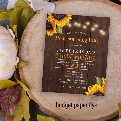 Budget sunflowers fall housewarming bbq invitation flyer