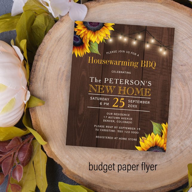 Budget sunflowers fall housewarming bbq invitation flyer (Creator Uploaded)