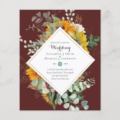 Budget Sunflowers Greenery Wedding Invites Flyer