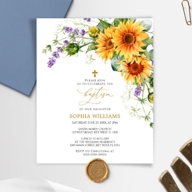 Budget Sunflowers & Lavander Baptism Invitation (Creator Uploaded)