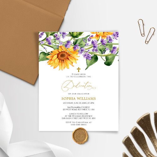 Budget Sunflowers  Lavander Dedication Invitation