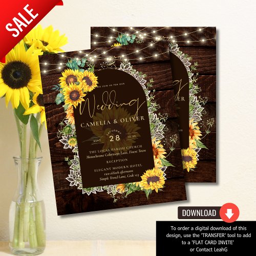 BUDGET Sunflowers Lights Lace Wedding INVITE Flyer