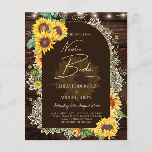 BUDGET Sunflowers Lights Lace Wedding INVITE Flyer