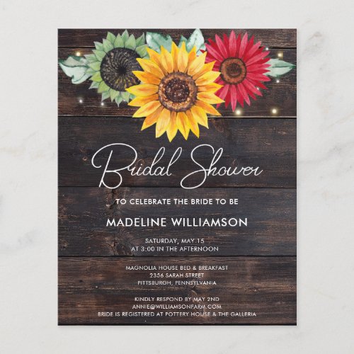 Budget Sunflowers on Barn Wood Bridal Shower Flyer