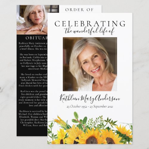 BUDGET Sunflowers Photo Memorial Service Program