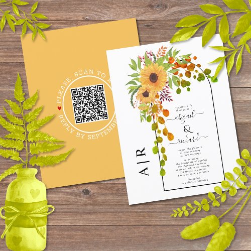 BUDGET Sunflowers QR code fall wedding invitation