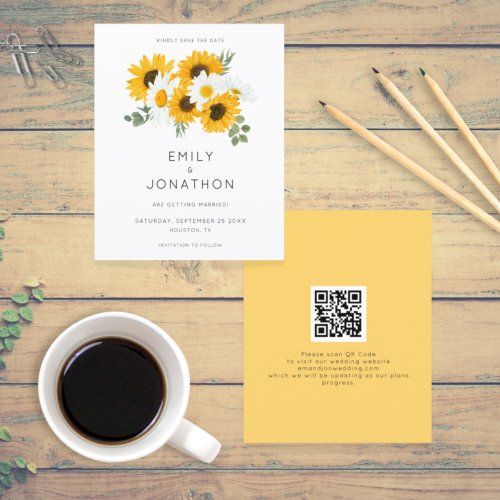 Budget Sunflowers QR Code Yellow Save The Date