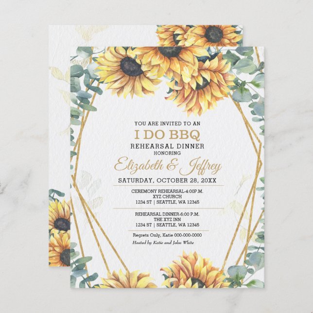 Budget Sunflowers Rehearsal Dinner Invitation (Front/Back)