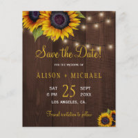 Budget sunflowers rustic wood save date wedding flyer