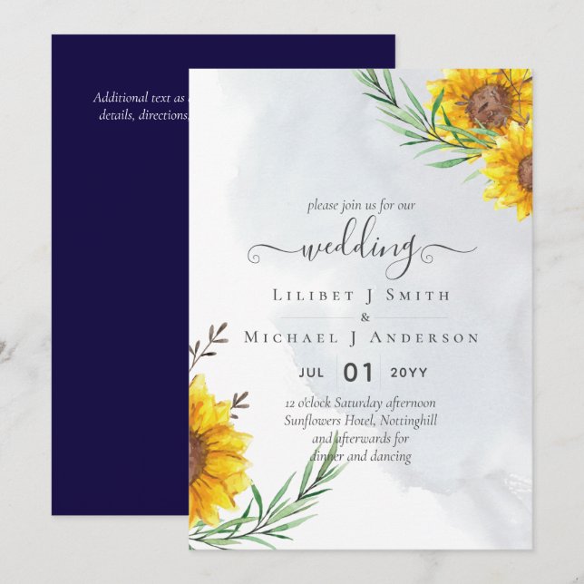 Budget Sunflowers Rustic Woodland Garden Wedding Invitation (Front/Back)