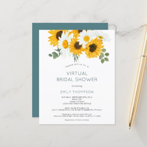 Budget Sunflowers Virtual Bridal Shower Invitation