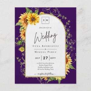 BUDGET Sunflowers Wedding Invite QR Code RSVP  Flyer