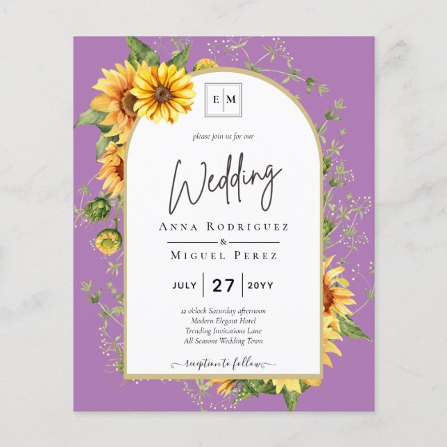 BUDGET Sunflowers Wedding Invite QR Code RSVP  Flyer (Front)