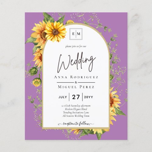 BUDGET Sunflowers Wedding Invite QR Code RSVP  Flyer