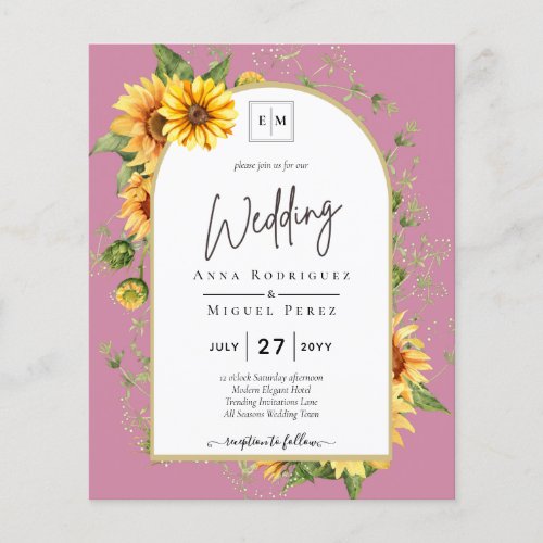 BUDGET Sunflowers Wedding Invite QR Code RSVP  Flyer