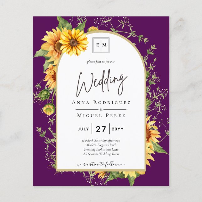 BUDGET Sunflowers Wedding Invite QR Code RSVP  Flyer (Front)