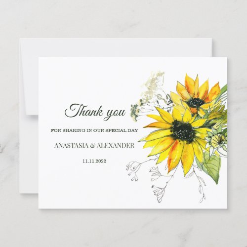 Budget Sunflowers Wedding Thank You Card