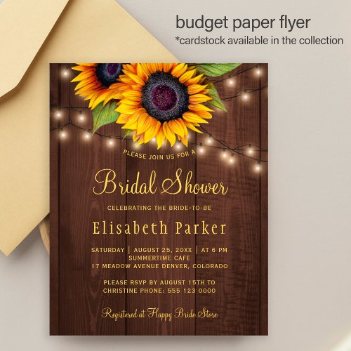 Budget sunflowers wood bridal shower invitation flyer