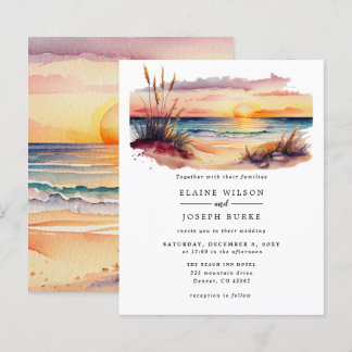 Budget Sunset Beach Sea Wedding Invitation