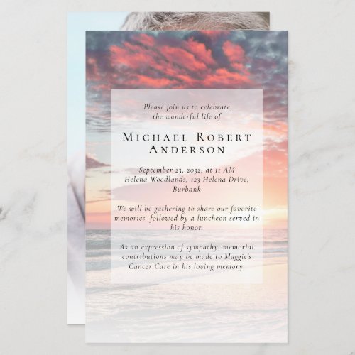 BUDGET Sunset Photo Memorial Service Invitation