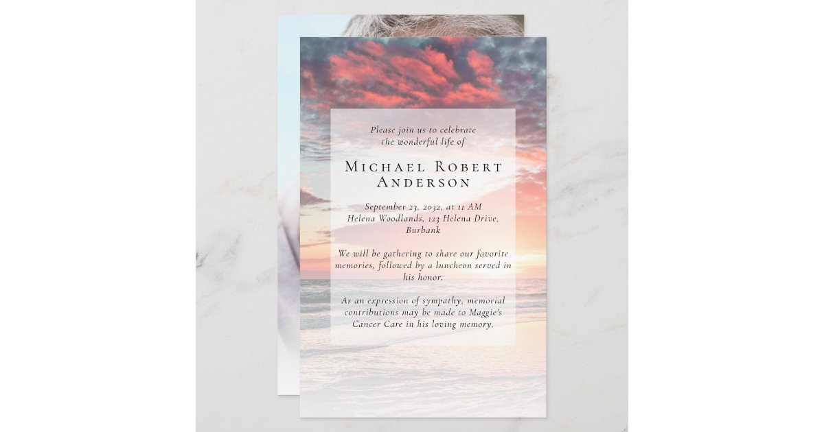 BUDGET Sunset Photo Memorial Service Invitation | Zazzle