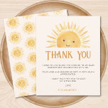Budget Sunshine Baby Shower Thank You Card<br><div class="desc">Thank family and friends for coming to your baby shower with this cute sunshine baby shower budget thank you card. It says thank you in stylish typography with an adorable yellow watercolor sun on a soft cream background. The message is customizable. The back is decorated with a smiling sun pattern....</div>