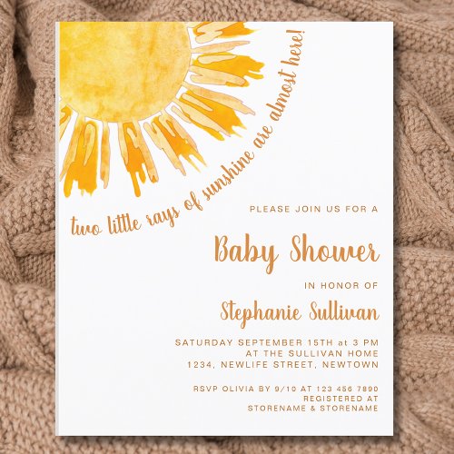 Budget Sunshine Twins Baby Shower Invite