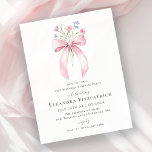 BUDGET SURPRISE 21st Birthday Pink Bow Invite<br><div class="desc">A feminine pink coquette bow is decorated with small pink and purple blue wildflowers.</div>