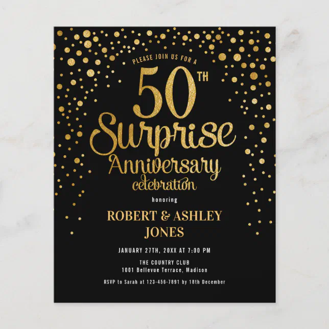 Budget Surprise 50th Anniversary Gold Invitation Flyer | Zazzle