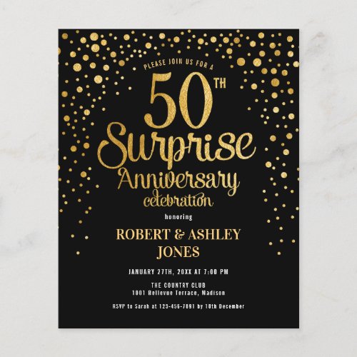 Budget Surprise 50th Anniversary Gold Invitation Flyer