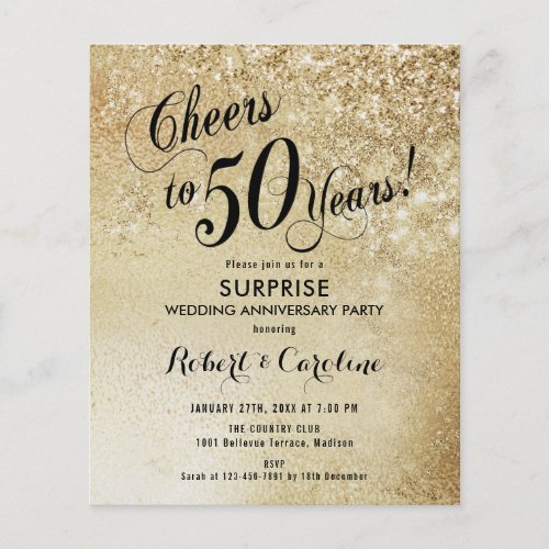 Budget Surprise 50th Anniversary Gold Invitation Flyer