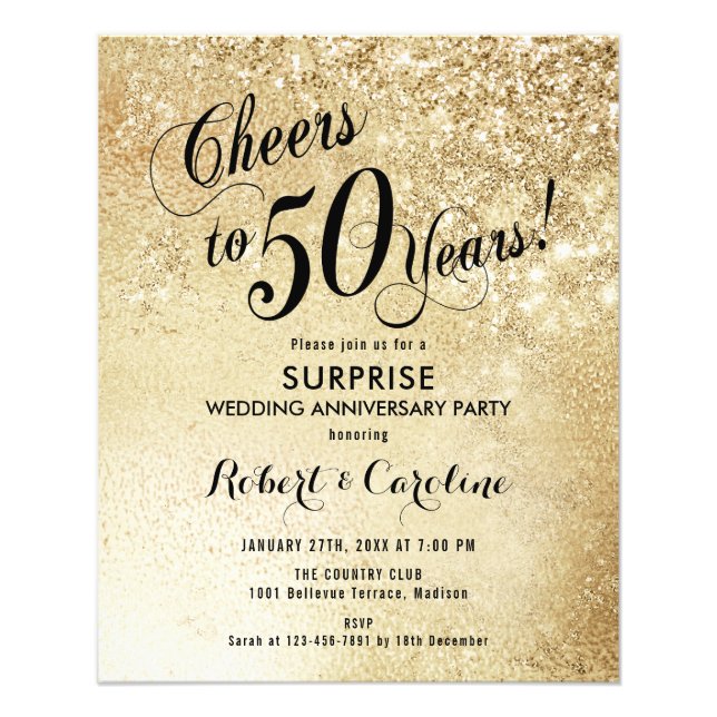 Budget Surprise 50th Anniversary Gold Invitation Flyer (Front)