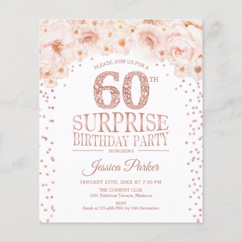 Budget Surprise 60th Birthday _ Rose Gold Invite Flyer