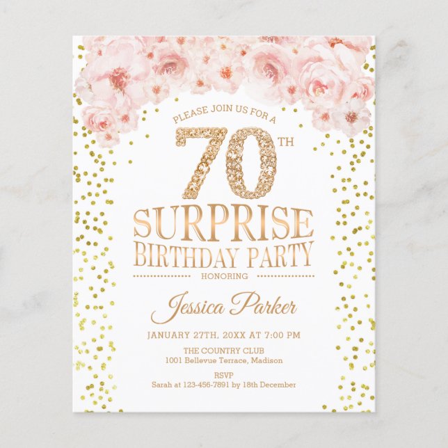 Budget Surprise 70th Birthday Party Invite Flyer (Front)