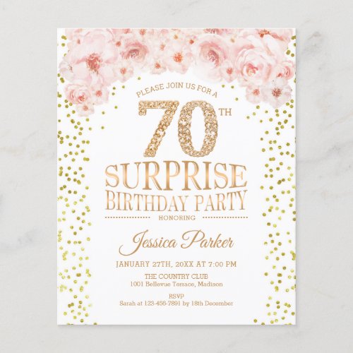 Budget Surprise 70th Birthday Party Invite Flyer