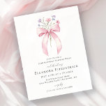 BUDGET SURPRISE 70th Birthday Pink Bow Invite<br><div class="desc">A feminine pink coquette bow is decorated with small pink and purple blue wildflowers.</div>