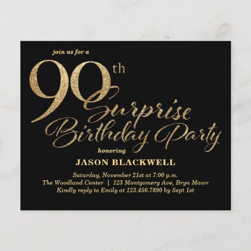 Budget Surprise 90th Birthday Party Invitation