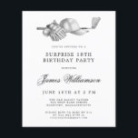 BUDGET Surprise Golf 18th Birthday Invitation<br><div class="desc">Elegant black and white birthday invitation for a golfer. The top of the invitation is decorated with golf accessories - a golf club, golf ball, hat and gloves. The watercolor design creates a traditional and classic aesthetic. Perfect for a birthday bash at the club or a backyard BBQ. All of...</div>