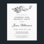 BUDGET Surprise Golf 18th Birthday Invitation<br><div class="desc">Elegant black and white birthday invitation for a golfer. The top of the invitation is decorated with golf accessories - a golf club, golf ball, hat and gloves. The watercolor design creates a traditional and classic aesthetic. Perfect for a birthday bash at the club or a backyard BBQ. All of...</div>