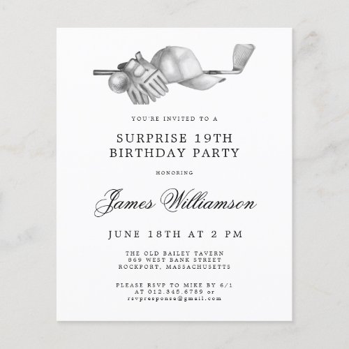 BUDGET Surprise Golf 19th Birthday Invitation