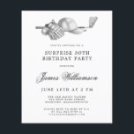 BUDGET Surprise Golf 30th Birthday Invitation<br><div class="desc">Elegant black and white birthday invitation for a golfer. The top of the invitation is decorated with golf accessories - a golf club, golf ball, hat and gloves. The watercolor design creates a traditional and classic aesthetic. Perfect for a birthday bash at the club or a backyard BBQ. All of...</div>