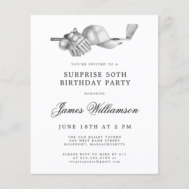 BUDGET Surprise Golf 50th Birthday Invitation (Front)