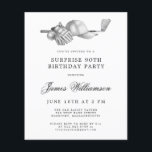 BUDGET Surprise Golf 90th Birthday Invitation<br><div class="desc">Elegant black and white birthday invitation for a golfer. The top of the invitation is decorated with golf accessories - a golf club, golf ball, hat and gloves. The watercolor design creates a traditional and classic aesthetic. Perfect for a birthday bash at the club or a backyard BBQ. All of...</div>