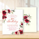 BUDGET SURPRISE PARTY 30th Birthday Pink Red Rose<br><div class="desc">Red roses and blush pink peonies are nestled in dark green leaves on this beautiful and unique birthday invitation.</div>