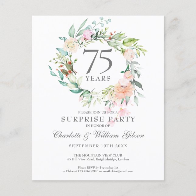 Budget Surprise Party 75th Anniversary Invitation (Front)