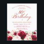 BUDGET SURPRISE PARTY 80th Birthday Pink Red Rose<br><div class="desc">Red roses and blush pink peonies are nestled in dark green leaves on this beautiful and unique birthday invitation.</div>