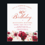BUDGET SURPRISE PARTY 90th Birthday Pink Red Rose<br><div class="desc">Red roses and blush pink peonies are nestled in dark green leaves on this beautiful and unique birthday invitation.</div>