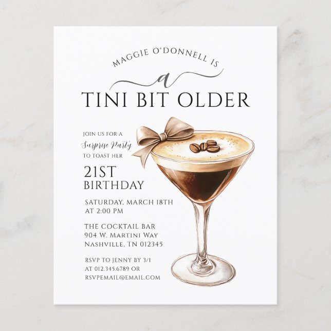 BUDGET SURPRISE PARTY Tini Bit Older Martini 21st (Front)